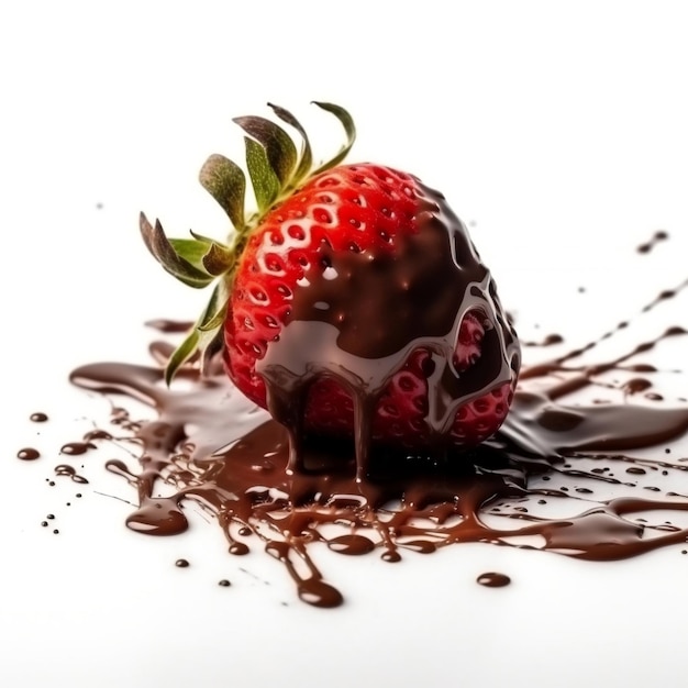 A strawberry covered in chocolate isolated in white background