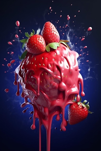 A strawberry covered in liquid and sprinkles.