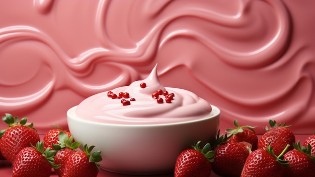 Photo strawberry cream fruit healthy food for breakfast