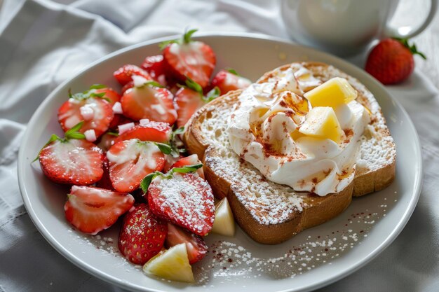 Strawberry cream toast met koffie Generatieve AI