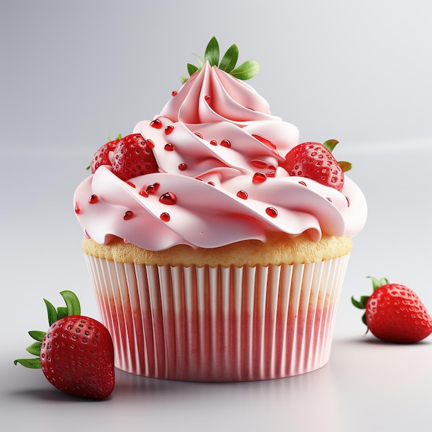 strawberry cupcake isolated in white background