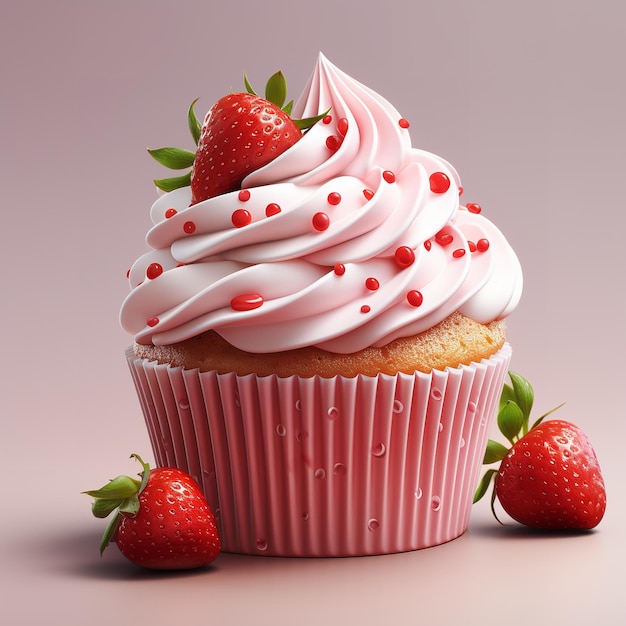 Strawberry cupcake minimal vector white background