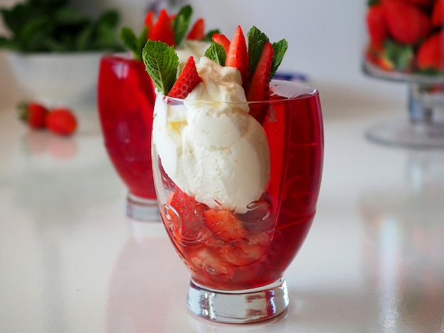 Strawberry dessert in glass glasses