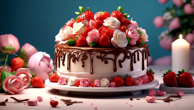 Strawberry dessert gourmet sweet chocolate candy birthday cake generative ai