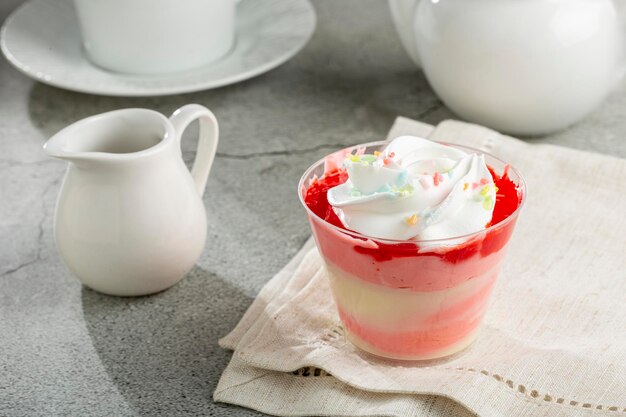 Strawberry dessert in the pot