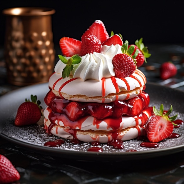 Strawberry dessert with meringues and strawberry slices