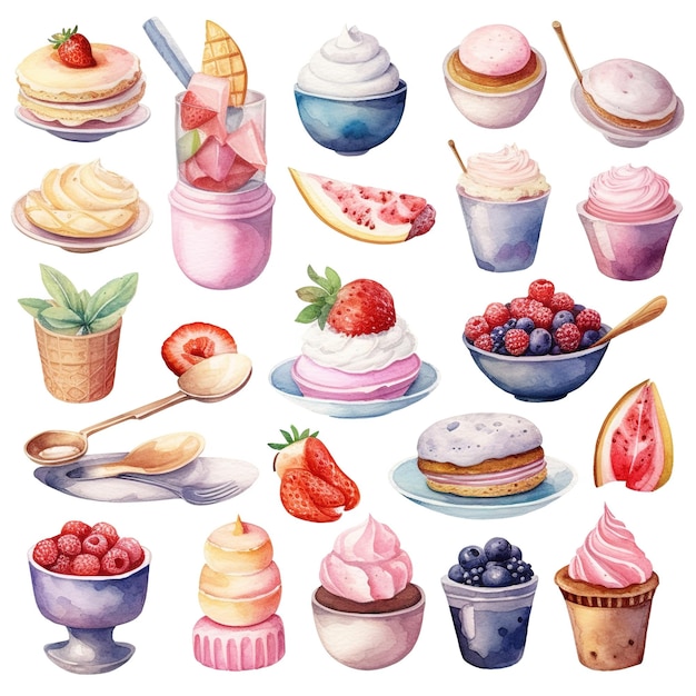 Photo strawberry desserts illustrations clip art set