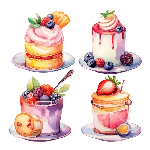 Photo strawberry desserts illustrations clip art set