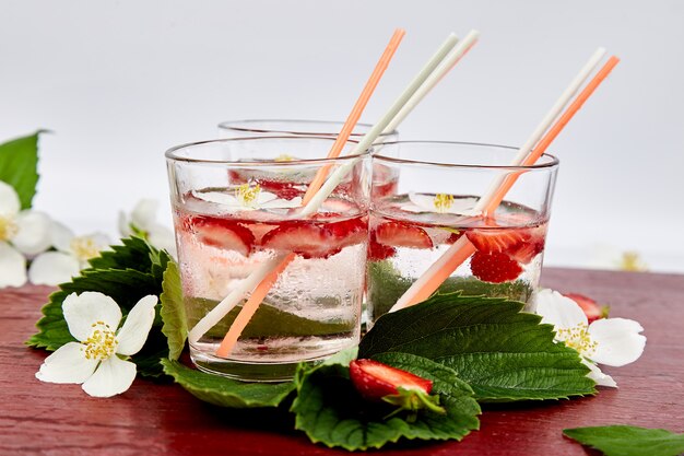 Strawberry detox water with jasmine flower