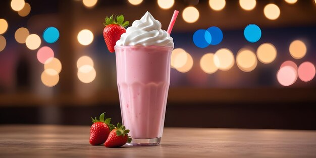 Photo a strawberry drink with a strawberries in the background