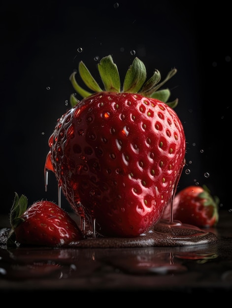 A strawberry dripping with oozing juice generative ai