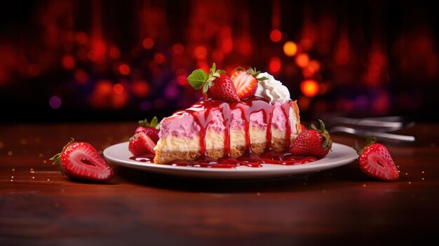 Strawberry Drizzle New York Style Cheesecake Plat Ai generative