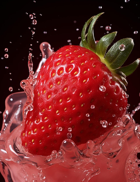 Foto fragola che cade sull'acqua