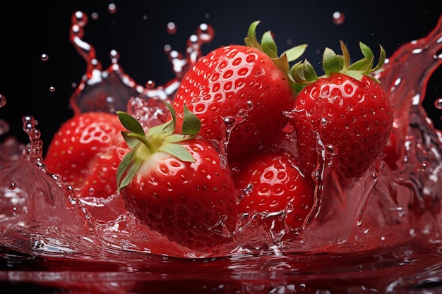 물 위로 떨어지는 딸기