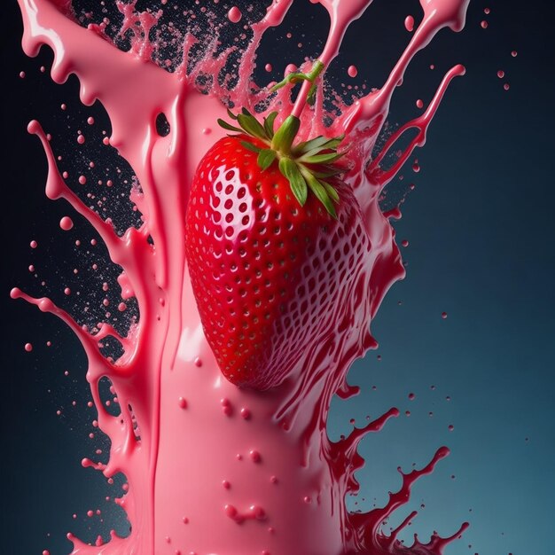 Foto fragole che cadono nel latte