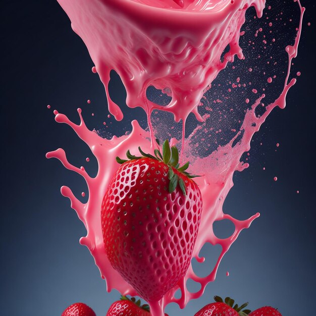 Foto fragole che cadono nel latte