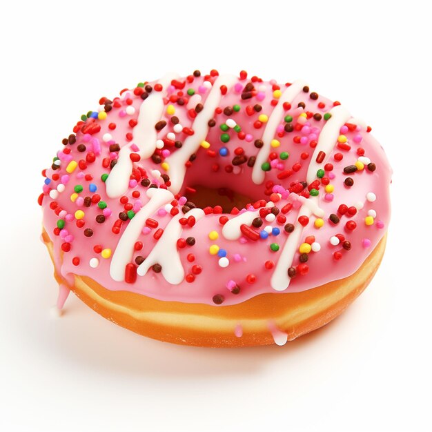 Strawberry flavor donut with sprinkles on isolated white background