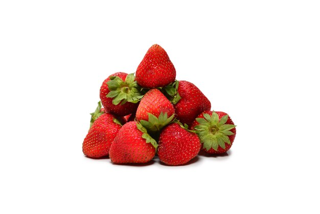 Strawberry. Fresh berries macro. Isolated on white. Top view.