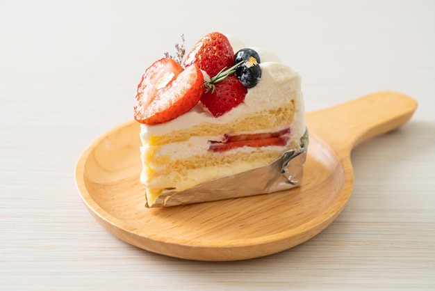 Strawberry fresh cream cake on plate