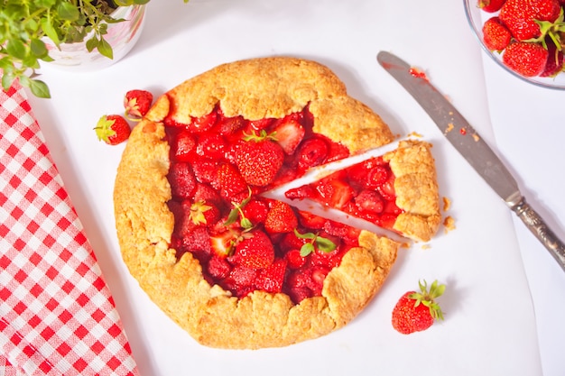 Strawberry galette tart pie with fresh strawberries