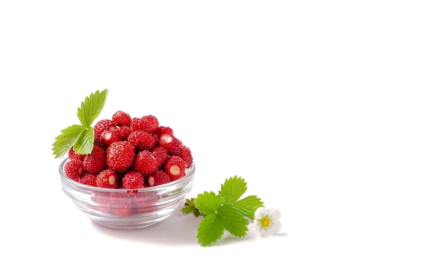 Strawberry in a glass bowl on a white background