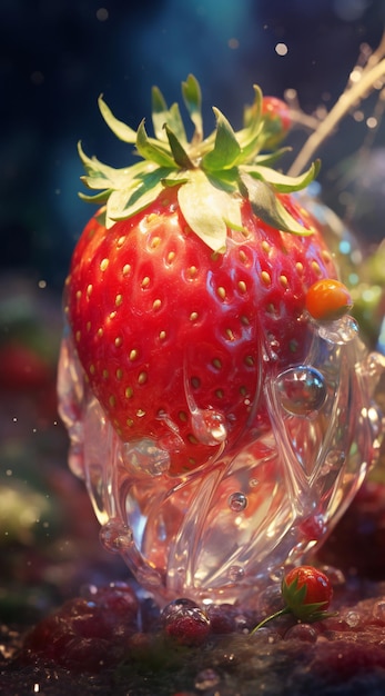 Photo strawberry in a glass vase on a dark background