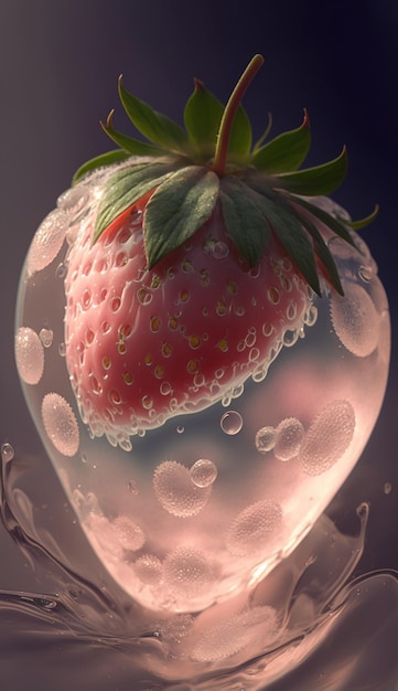 A strawberry in a glass of water