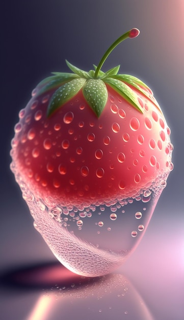 A strawberry in a glass of water