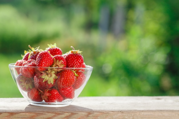 Strawberry on the green blured background