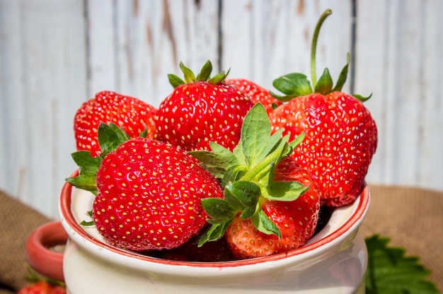 Strawberry home from the garden. Selective focus.