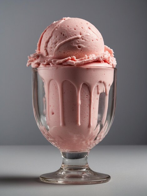 Strawberry ice cream in a bowl isolated on a white background