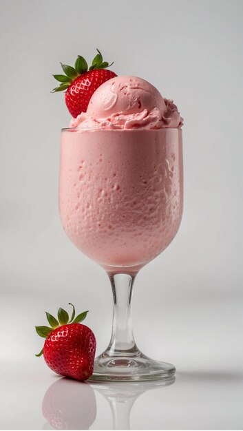 Photo strawberry ice cream in a bowl isolated on a white background