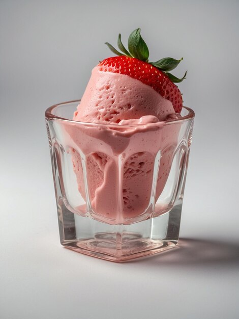 Strawberry ice cream in a bowl isolated on a white background