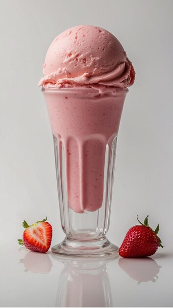 Strawberry ice cream in a bowl isolated on a white background