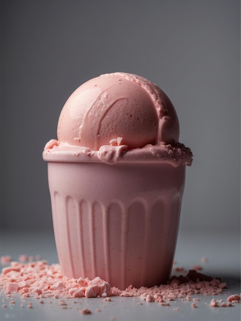 Strawberry ice cream in a bowl isolated on a white background