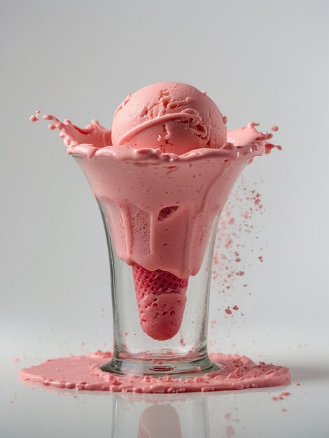 Strawberry ice cream in a bowl isolated on a white background