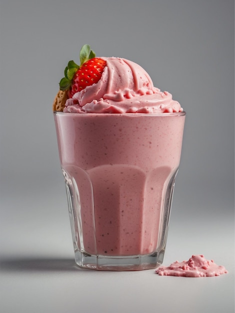 Strawberry ice cream in a bowl isolated on a white background