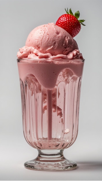 Strawberry ice cream in a bowl isolated on a white background