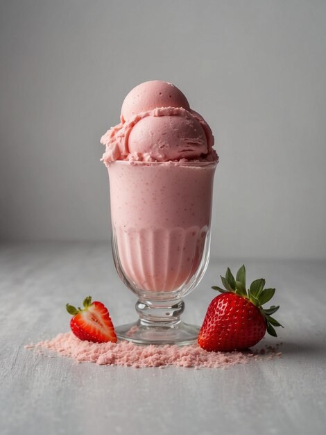 Strawberry ice cream in a bowl isolated on a white background