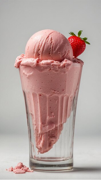 Strawberry ice cream in a bowl isolated on a white background