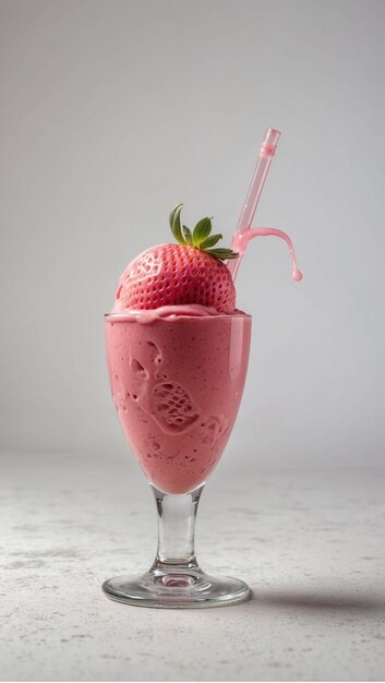 Strawberry ice cream in a bowl isolated on a white background