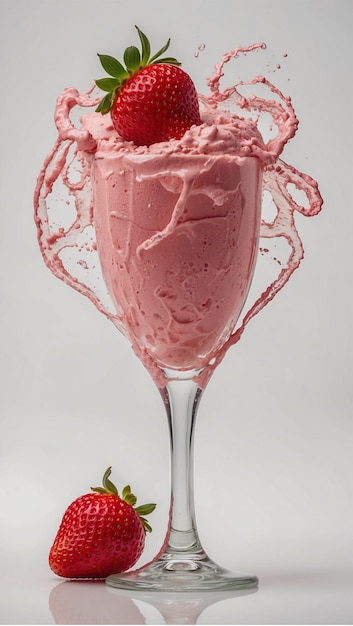 Strawberry ice cream in a bowl isolated on a white background