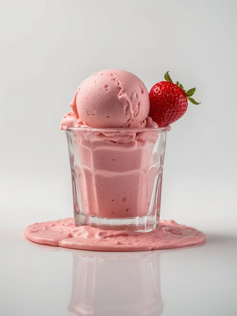 Strawberry ice cream in a bowl isolated on a white background