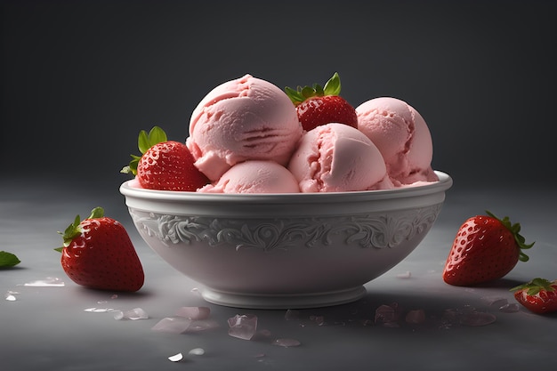 strawberry ice cream in a bowl