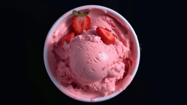 strawberry ice cream in a bowl