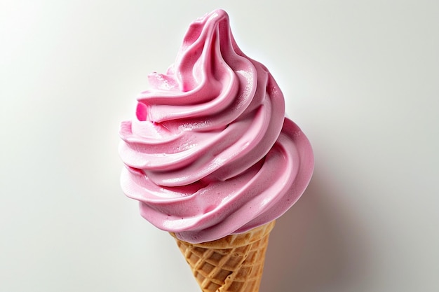 Клубничное мороженое в конусе изолировать на белом фоне, макет
