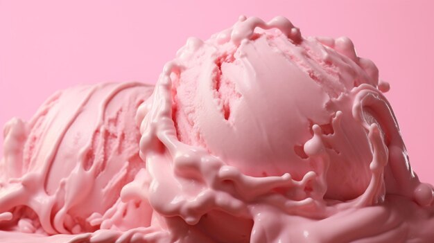 Strawberry ice cream melting on pink background Timelapse of pink ice cream melting Closeup of sw