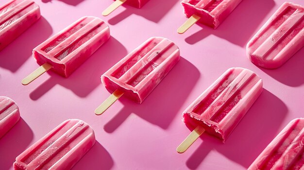 Strawberry ice cream popsicles pattern background