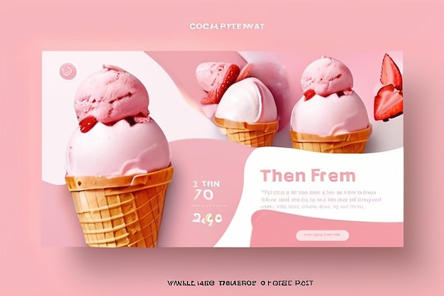 Photo strawberry ice cream post template social media post template design