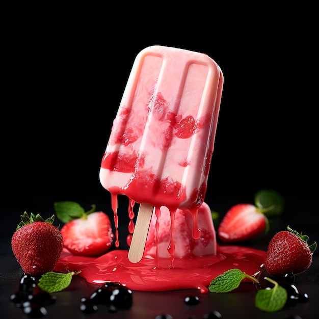 strawberry ice cream stick with strawberry splash